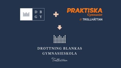 DBGY och Praktiska loggor som visar att de går samman till en skola